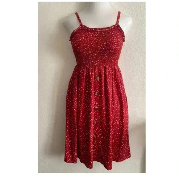 🆕Boho Trendy Floral Blooming Wine Abstract Dot Smocked A-Line Dress S🆕 - Picture 4 of 12